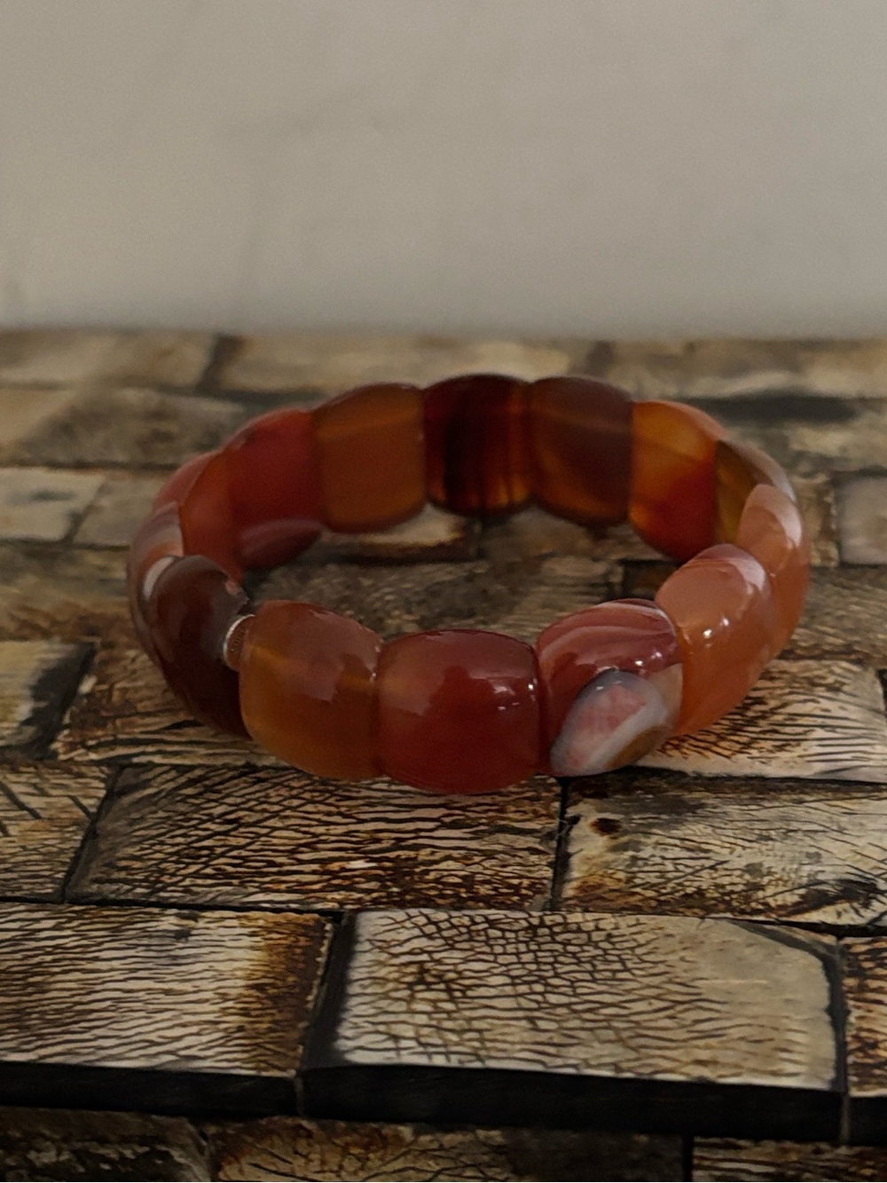 NEW Vintage 925 UTC Silver Carnelian Tile Stretch Bracelet - 7.5" - L/XL - Picture 7 of 9